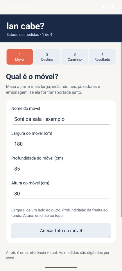 Cadastre as medidas do móvel