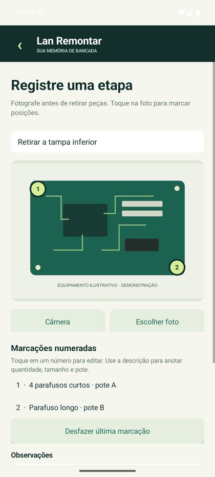 Marque peças e parafusos na foto
