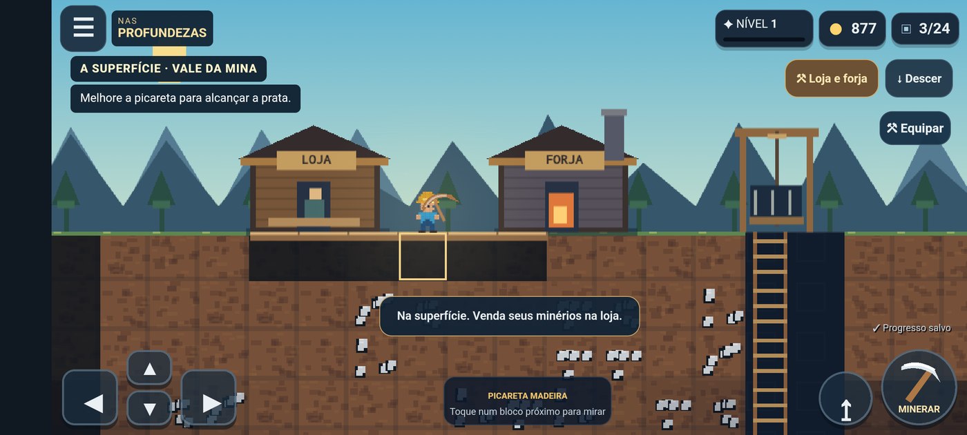 Mineração com blocos maiores e interface mais legível